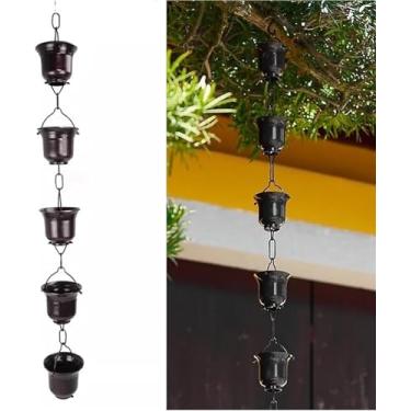 Imagem de WEBSID Corrente de chuva, copo de colheita de água da chuva, corrente de drenagem de beiral de jardim ao ar livre, corrente de calha de chuva para lagos de telhado