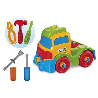 Imagem de Caminhão de Brinquedo Monta e Desmonta Mãos à Obra Infantil com Acessórios Ferramentas - Chave de Fenda, Alicate e Martelo