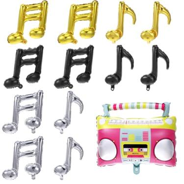 Imagem de 13 balões de notas musicais com discos de vinil para decoração de parede, balões de música de alumínio para decorações de festa de rock and roll, balão de guitarra, festa temática de música, decoração