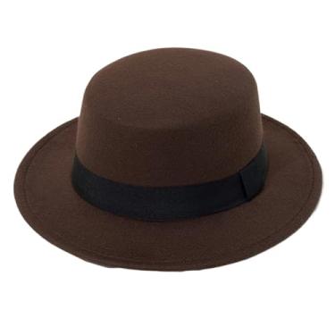 Imagem de Chapéu gótico steampunk para mulheres, top plano de lã vintage para cosplay e moda de inverno, Café, P