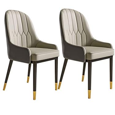Imagem de Cadeira de jantar, cozinha, sala de jantar, móveis, cadeiras modernas, para cozinha, jantar, conjunto de 2 cadeiras laterais de couro PU à prova d'água com pernas de metal, encosto alto, assento macio