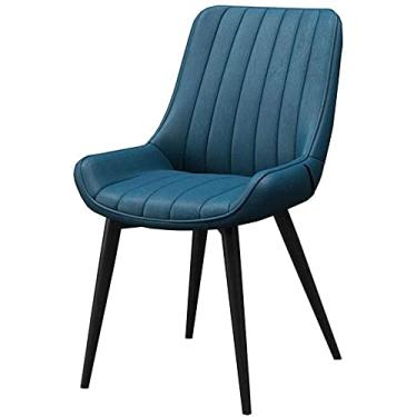 Imagem de Cadeiras de móveis de sala de jantar de cozinha cadeiras de jantar cadeira de encosto de couro PU pernas de metal cadeira de café de lazer cadeira de maquiagem estilo nórdico (cor: azul, tamanho