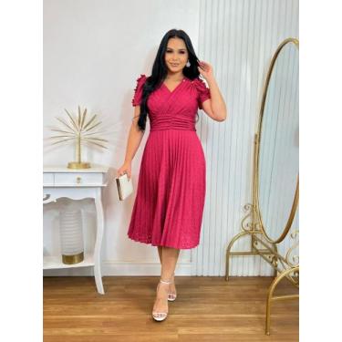 Imagem de Vestido Midi Malha Lese com Babado Plissado Moda Evangélica - Fashion,