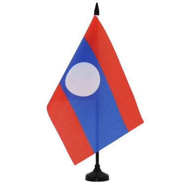 Imagem de Bandeira de mesa do Laos 12 cm x 20.3 cm - Bandeira de mesa do Laos 21 x 14 cm - Bastão e base de plástico preto - AZ FLAG