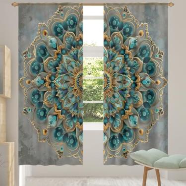 Imagem de 2 conjuntos de painéis étnicos mandala vintage cortinas transparentes arejadas com filtro leve painéis de cortina leve cortina de porta janela para sala de estar, quarto, jantar, 192 cm de comprimento