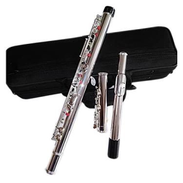Imagem de Flauta 16 Furos Banhado a Prata Transversal Flauta Obturador C Chave com Chave E Flautas Instrumento Musical (Cor: Aberto)