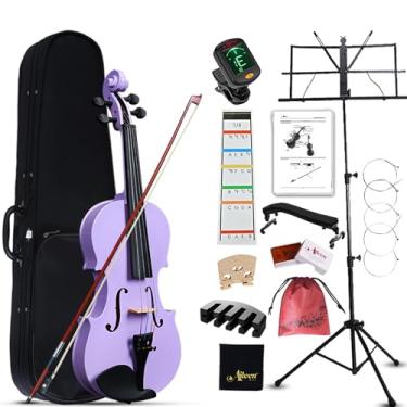 Imagem de Aileen Violino tamanho 1/4 para crianças iniciantes, kit iniciante violino roxo para estudantes de 4 a 7 anos, incluindo suporte de música, adesivo de dedo novo exclusivo, mudo