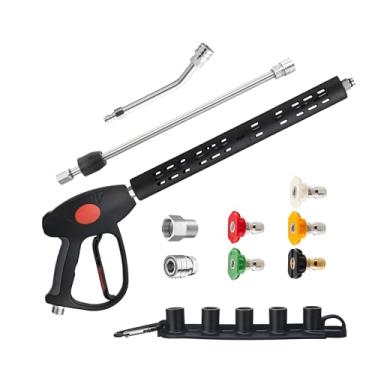 Imagem de M MINGLE Pistola de lavadora de pressão de substituição com varinha de extensão, haste curva de 30 graus, encaixe M22 15 mm ou M22 14 mm, 5 pontas de bocal, 4000 PSI