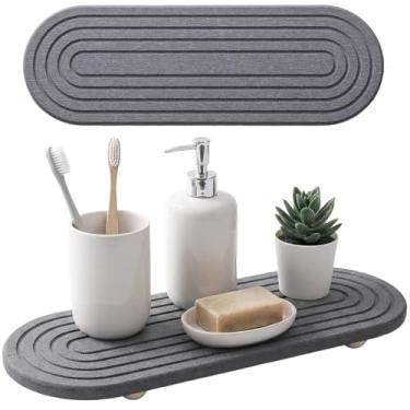Imagem de Bandeja de pedra absorvente de água para pia, bandeja de pia de pedra rápida de diatomita para balcão de banheiro, bandejas de sabão de pedras para pia de cozinha (cinza escuro)