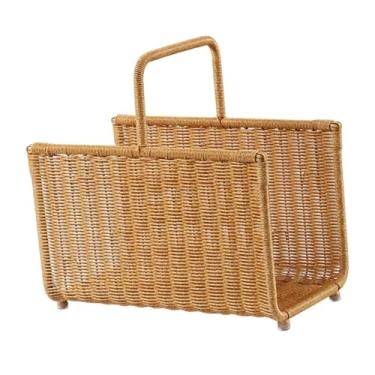 Imagem de KiBcsLic Porta-revistas de vime imitação, cesta de armazenamento para revistas ao ar livre, decoração para casa, armazenamento de livros, cesta de tecido para