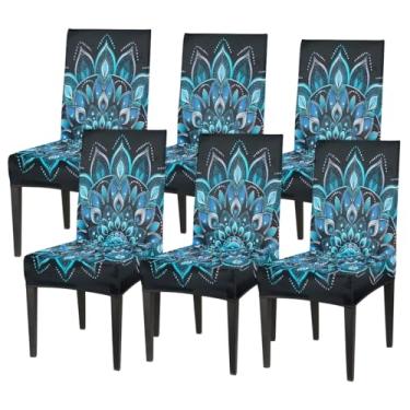 Imagem de hongjinglin Conjunto de 6 capas elásticas para cadeira de sala de jantar, capa protetora de assento de cadeira, mandala étnica, removível, lavável, para cozinha, casa, hotel, banquete, festa de
