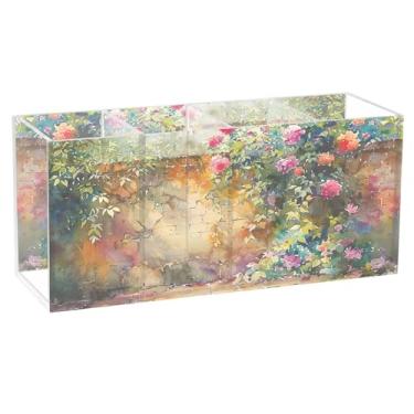 Imagem de SEHANY Porta-canetas de parede vintage de jardim para mesa, 4 compartimentos, porta-lápis de acrílico, organizador de pincéis de maquiagem, organizador de papelaria para escritório, casa