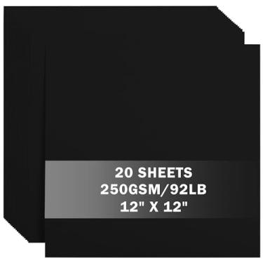 Imagem de 20 folhas de cartolina preta 30,5 x 30,5 cm, cartolina, 250 g/m² de espessura, papel de construção para Cricut, scrapbook, artesanato, fabricação de cartões UAP34BK20