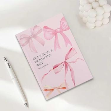 Imagem de Caderno bíblico com laço rosa, presentes cristãos para mulheres, cadernos de diário A5 para anotações de escritório, caderno de diário cristão de 21 x 14,7 cm, versículo bíblico, planejador de orações