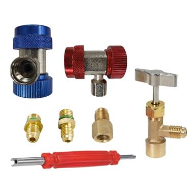 Imagem de Conjunto de Adaptadores Ar Condicionado R134A com Torneira para Lata Estilo Punção Kit Conector Mangueira Acoplamento Rápido Adaptador Tanque e Removedor Núcleo Válvula
