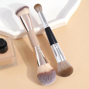 Imagem de 2 pincéis de maquiagem multiuso com cabo de madeira para misturar blush corretivo em pó líquido (tez)