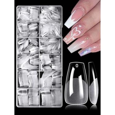 Imagem de 750 peças de pontas de unhas de caixão médio, kit de unhas postiças transparentes, pontas de gel macio de caixão, unhas de acrílico de cobertura completa, unhas transparentes de pressão nas unhas de