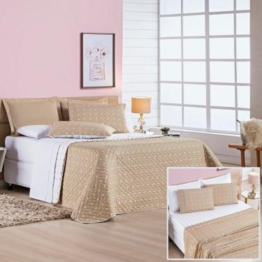 Imagem de Cobre Leito + Jogo De Cama 200 Fios Petit Poá Queen 07 Peças 100% Poliéster - Caqui