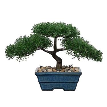 Imagem de Árbol Bonsái Artificial de Enebro con Maceta de Cerámica Azul - Briful