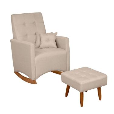 Imagem de Sofá Cadeira Poltrona De Amamentação E Balanço Ana C/ Puff Linho Bege - Anjo De Casa