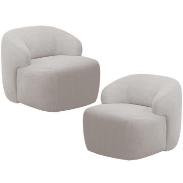 Imagem de Kit 02 Poltronas Decorativa Fixa Orgânica Para Sala Living Barolo L06 Bouclê Cinza - Lyam Decor