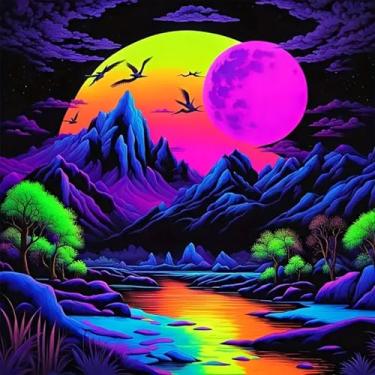 Imagem de NWQZBYHT Kits de arte de diamante de lua de montanha para adultos, kits de pintura de diamante 5D de paisagem para iniciantes, faça você mesmo com brocas completas de diamante, pintura de pedras