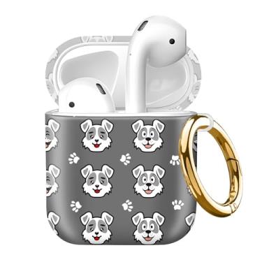 Imagem de Capa compatível com AirPod 2ª/1ª geração com chaveiro dourado, capa protetora completa à prova de choque para fone de ouvido sem fio para Airpod (cabeça de cachorro sorridente)