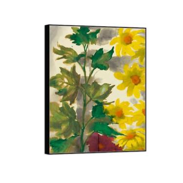 Imagem de Pintura de arte de parede de flores - imagem de decoração vintage - dálias e plantas - impressões em tela moldura preta para sala de estar 50 x 65 cm 20 x 26 pol
