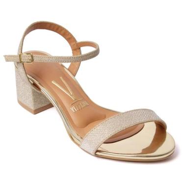 Imagem de Sandália Vizzano Salto Grosso Feminina Com Fivela Conforto, Dourado, 3