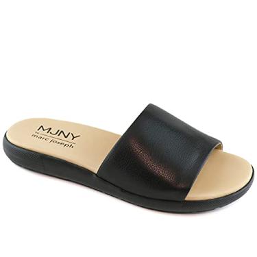 Imagem de MARC JOSEPH NEW YORK Sandálias femininas casuais de couro legítimo sem costas abertas de dedo aberto confortável sola EVA leve moderna slip-on Slide, Napa macia preta, 6.5