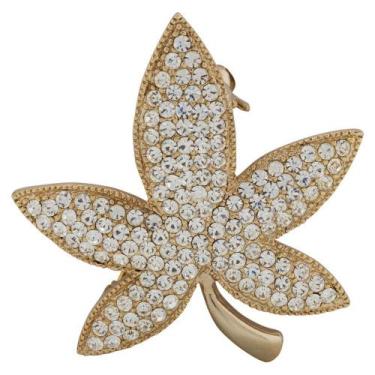 Imagem de Broche Strass Folha BRG14086 - Akasaki, Dourado, Cristal