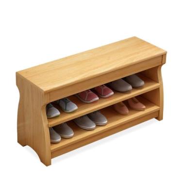 Imagem de FAMEOYA Banco de armazenamento de sapatos, banco de troca de sapatos de madeira, simples, moderno, para casa, pode ser virado para armazenamento, banco de sapatos, tipo sentado, banco de sapatos