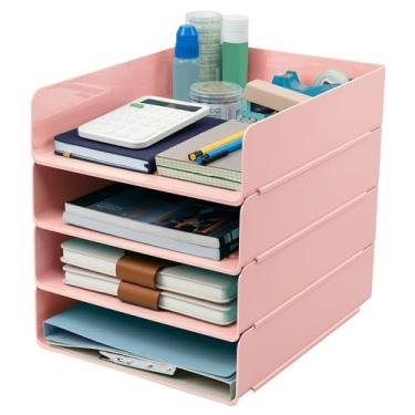 Imagem de Tiawudi Organizador de mesa, organização e armazenamento de escritório, bandeja de plástico para cartas, organizador de arquivos empilhável para sala de aula, casa, documentos, notas, pastas, livros e