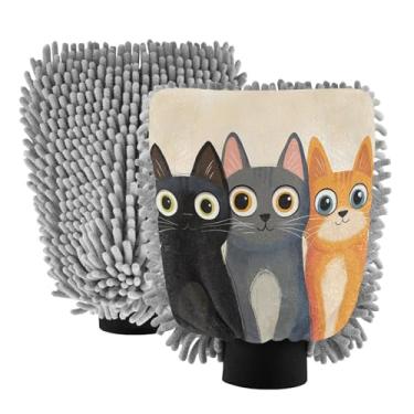 Imagem de STAYTOP Luvas de lavagem de carro fofas coloridas para gatos, 2 peças, luvas de microfibra de chenille, sem arranhões, panos de esponja de lavagem ultra absorventes para carros, limpeza doméstica - G