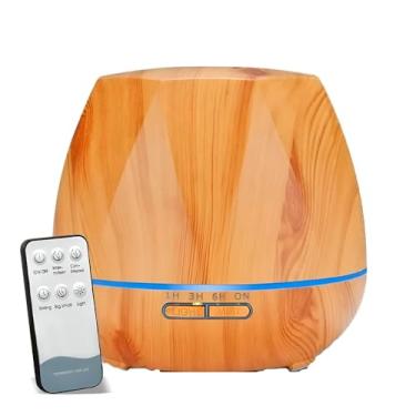 Imagem de Difusor de Aromas Ultrassônico com Controle Remoto, 400ml, LED, Timer 1h/3h/6h, Design Madeira Marfim