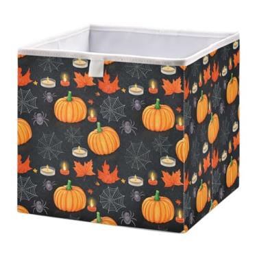 Imagem de STAYTOP Cestos de armazenamento de abóbora de Halloween 28 cm, cestas de armazenamento dobráveis para organizar livros, prateleiras, armários, caixa de armazenamento grande, caixas organizadoras