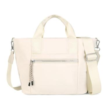 Imagem de Sacola feminina, bolsa transversal dobrável com zíper e alça superior alça de viagem bolsa de ombro bolsa de mão para trabalho (bege)