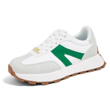 Imagem de LUCKY STEP Tênis Plataforma Feminino Retrô Clássico Fashion Casual Cadarço Corrida e Caminhada (Cinza/Verde, 8.5US-38BR-25MX)