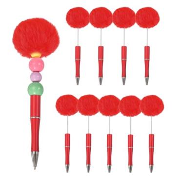 Imagem de PATIKIL Canetas esferográficas Pompom, canetas esferográficas fofas de plástico pompom com contas para bricolagem de presente, material de escritório - 10 peças (vermelha)