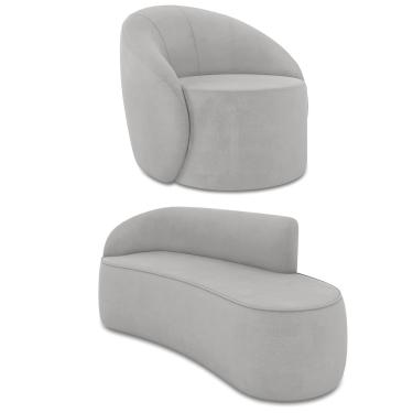 Imagem de Sofá 3 Lugares Orgânico 180cm Morgan e Poltrona Lua Suede Cinza D03 - D'Rossi