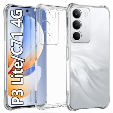 Imagem de USTIYA Capa para Realme P3 Lite/Realme C71 4G TPU transparente quatro cantos capa de proteção de grau militar transparente macia