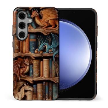 Imagem de CARLOCA Capa para Samsung Galaxy S25 FE, design de estante de dragão livro - proteção dupla híbrida TPU macio + PC rígido, capa à prova de choque antiarranhões masculina e feminina elegante capa