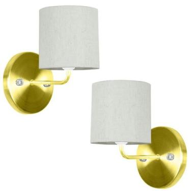 Imagem de Kit 2 Arandela Dourado De Cupula Cilíndrica Linho Claro - MARRYLUZ