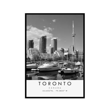 Imagem de Pôster de viagem preto e branco impressão paisagem da cidade do mundo pintura em tela pôster de Toronto imagem de arte de parede decoração de casa (16 x 24 polegadas (40 x 60 cm), moldura para fotos)