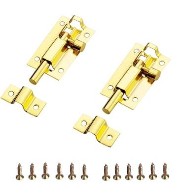 Imagem de YANCAIYUNL 2 conjuntos de parafusos de latão, travas deslizantes de segurança para porta, parafusos duráveis ideais para proteger portas internas de quartos, banheiros, armários e unidades de