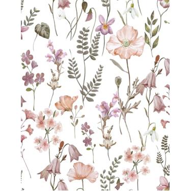 Imagem de Safiyya Papel de parede vintage descasque e cole papel de contato floral rosa flores silvestres papel de parede botânico autoadesivo papel de parede removível para quarto banheiro rolo de vinil 44 x