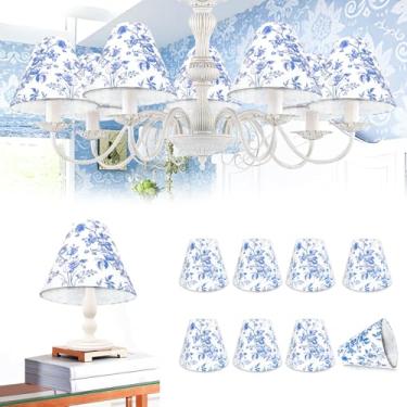 Imagem de Conjunto de 8 pequenos candelabros com sombra de vaso sanitário francês 7,6 cm x 15,2 cm x 12,7 cm capa de chaminé para lustre de mesa candeeiro de parede (azul estilo 2)