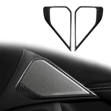 Imagem de FINMOKAL Capas de moldura de acabamento de alto-falante de áudio de porta interna de carro de fibra de carbono real compatíveis com Infiniti Q50L 2015-2022 (preto)