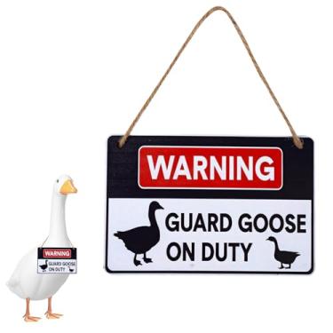 Imagem de Placa Guard Goose On Duty, 15 x 10 cm, placa de aviso de madeira para varanda e ganso para decoração de jardim para cercas de quintal, gramados, casas de fazenda