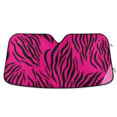 Imagem de Protetor solar personalizado com listras de zebra preta rosa choque para para-brisa de carro universal dobrável caminhão para-brisa dianteiro automotivo M, 139,7 cm x 70,1 cm